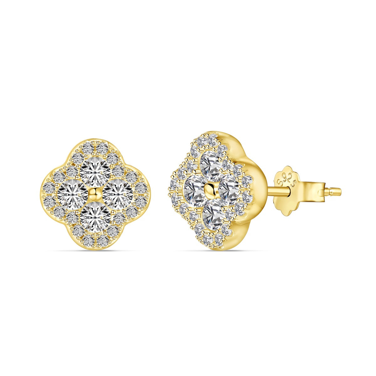 White Gold Crystal Clover Stud Earrings