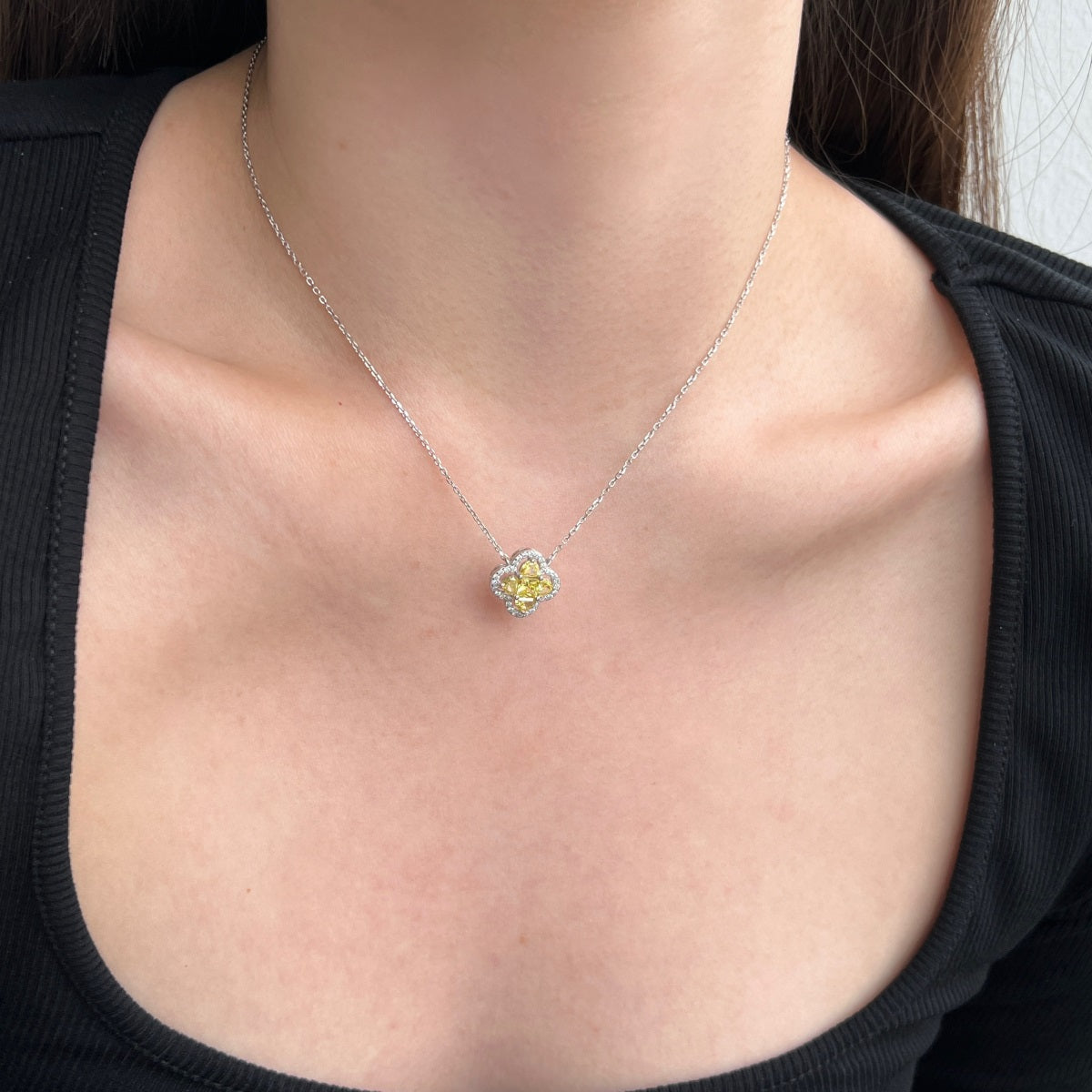 White Yellow  Clover Necklace