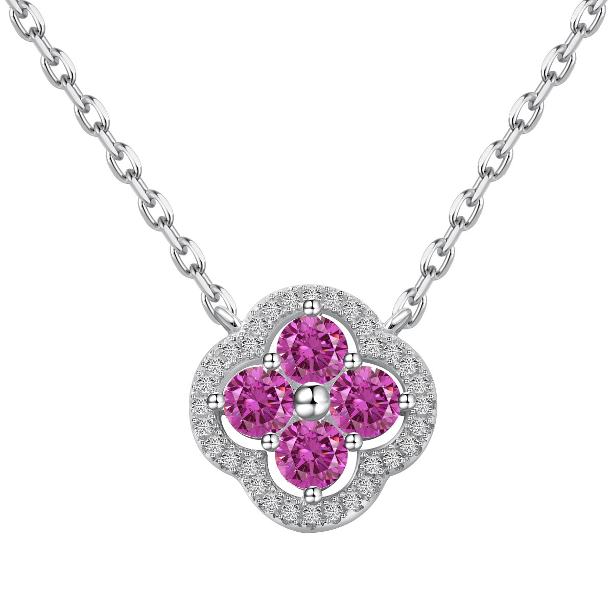 Pink Crystal Clover Necklace
